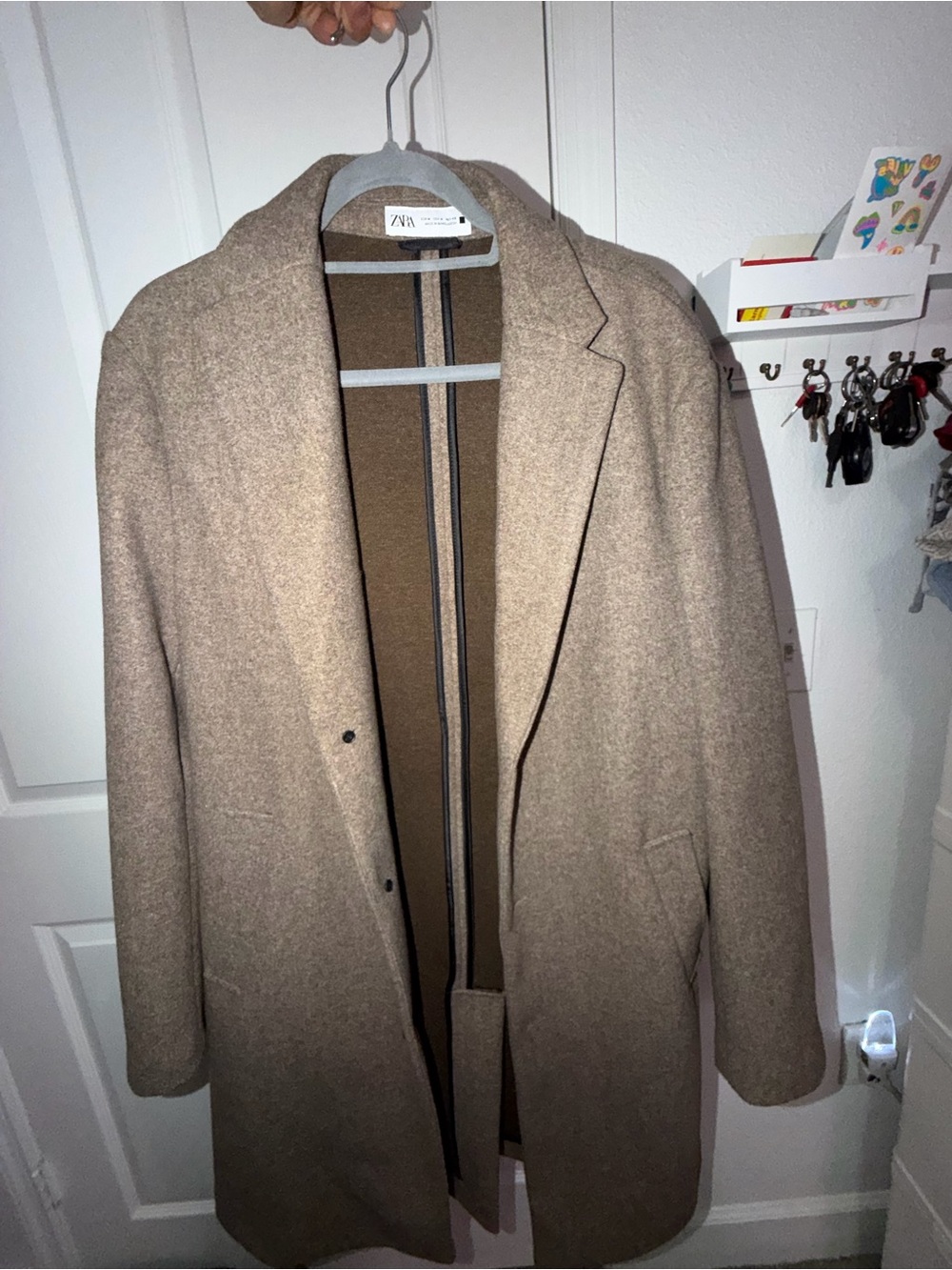 Zara Men's Tan Wool-Blend Pea Coat